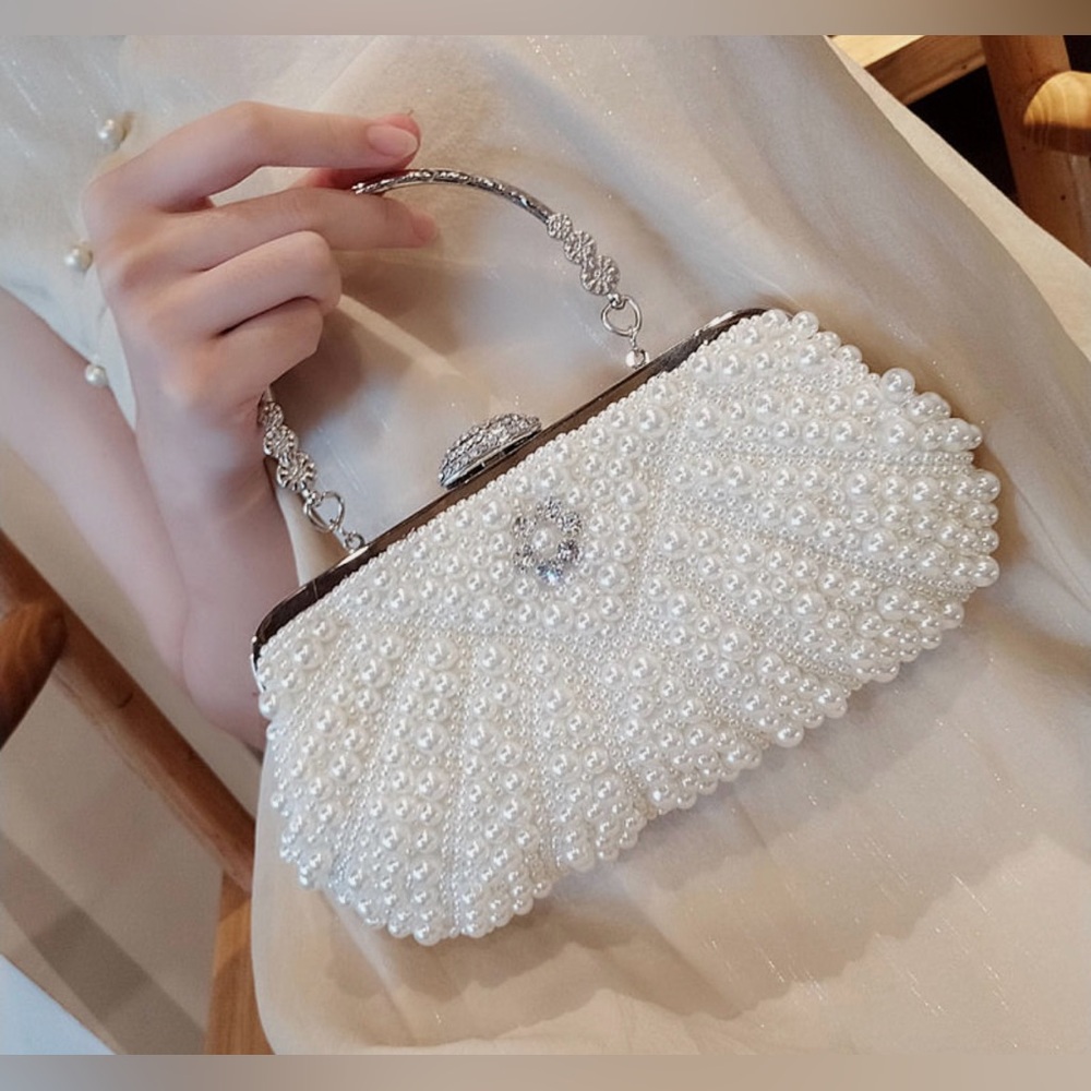 Luxury Pearl Floral Rhinestones Evening Clutch, Wedding CrossBody Bag EUC - Picture 13 of 15
